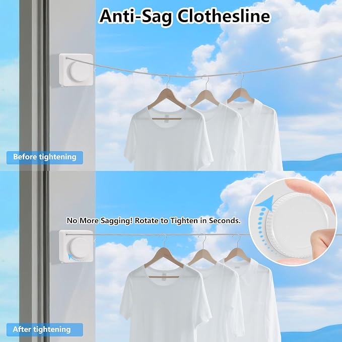 15.7Ft Retractable Clothesline Indoor an Anti-sag Retractable Clothesline - Image 4