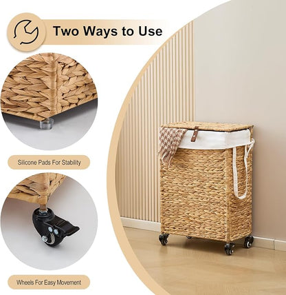 Rolling Laundry Hamper with Lid and Wheels, Slim Laundry Basket with Removable - Image 6