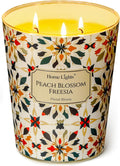 HomeLights 3-Wick Candles for Home Scented - 34oz Soy Wax Blend Candle Long-Lasting Fragrance, Bohemian Natural Textures Home Decor and Housewarming Gifts, Peach Blossom Freesia