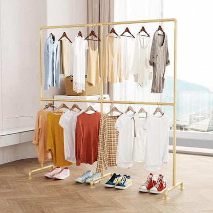 Industrial Pipe Clothing Rack, Double Rod Clothes Rack - Image 3