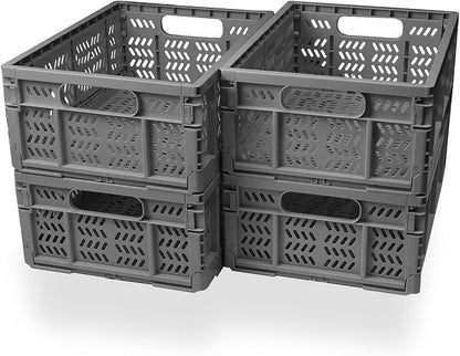 4-Pack Plastic Storage Crates, 20L Foldable Baskets, Collapsible Crates by MakeLifeSimpleandEfficient