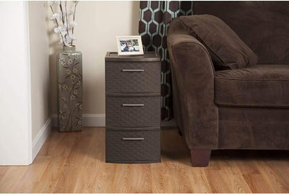 Sterilite Espresso 26306P02 15" X 12 5/8" X 24" Brown 3 Drawer Weave Tower - Image 2