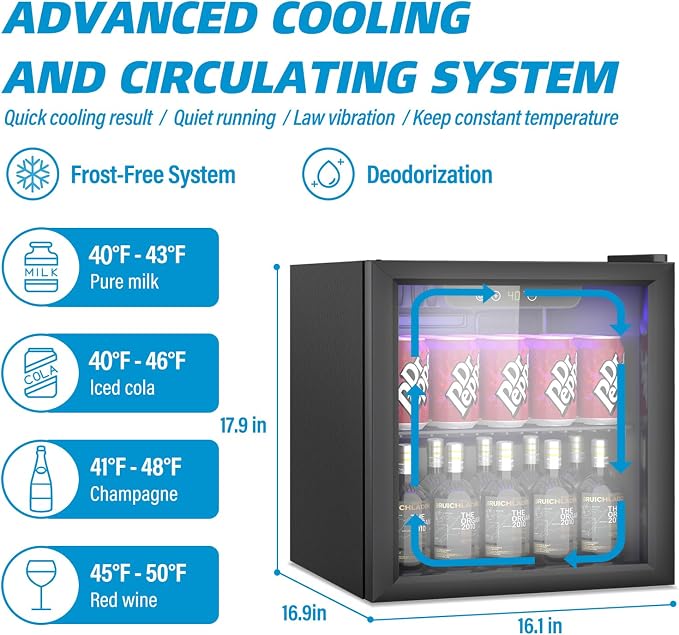 Compact Beverage Refrigerator, 60 Can/1.3 Cubic Feet Mini Fridge - Image 4