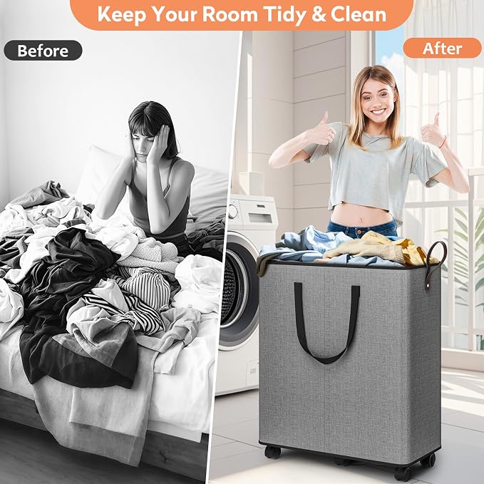 SpaceTrove Laundry Basket with Wheels, Collapsible Laundry Baskets, Laundry - Image 4