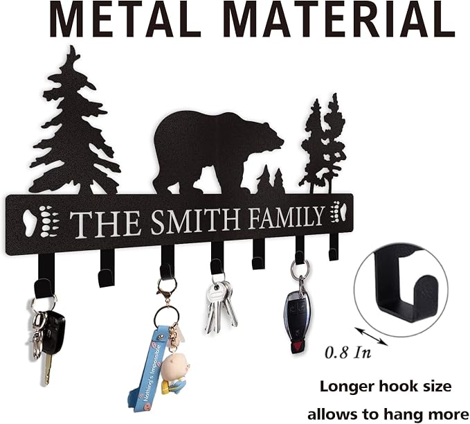 Personalized Key Holder for Wall, Custom Metal Black Bear Coat Hook Key Holder - Image 7