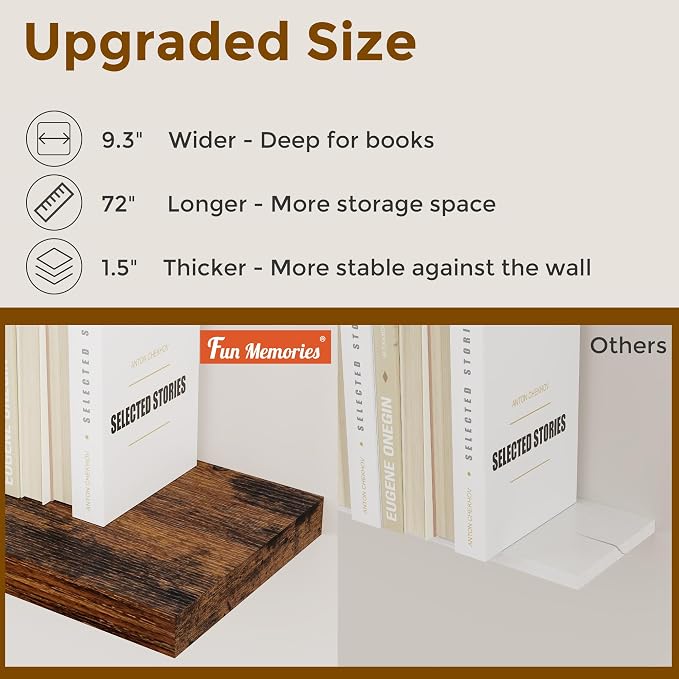 Fun Memories 72 Inch Floating Shelves, 72 x 9.3 Rustic Wooden Fireplace Mantel - Image 5