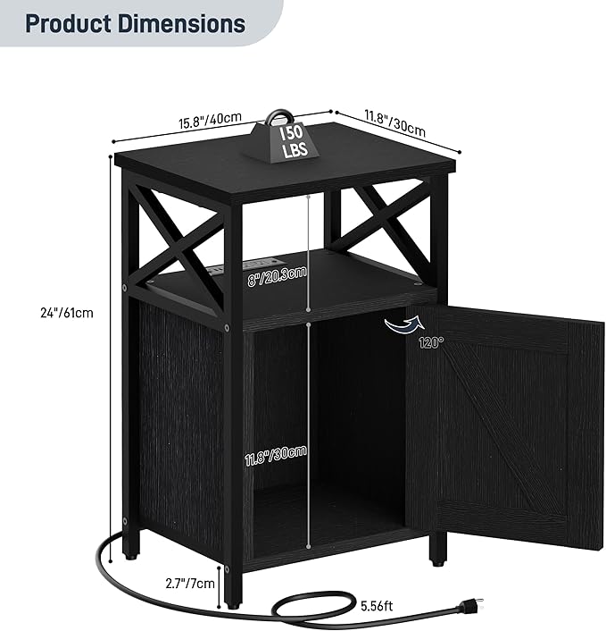 runjuly Wooden Nightstand with Lock Cabinet and Charging Station, Lockable - Image 3