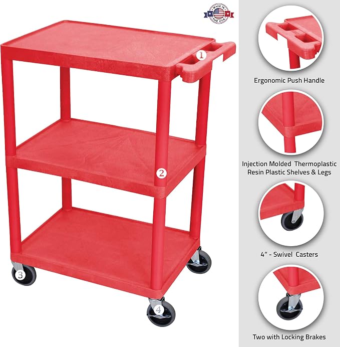 Luxor Multipurpose Storage Utility Cart 3 Shelves Structural Foam Plastic - Image 2