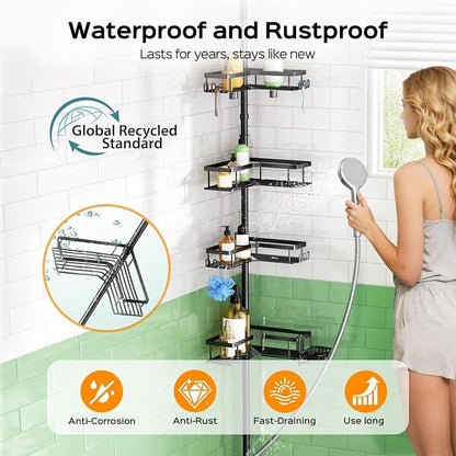 HAMITOR Shower Caddy Tension Pole: 4-Tier Corner Rustproof Bathroom Organizer - Image 2
