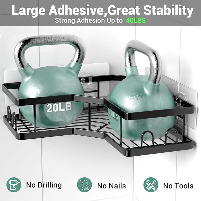 AKTECKE Corner Shower Caddy Bathroom Organizer: Stainless Steel Adhesive Shower - Image 4