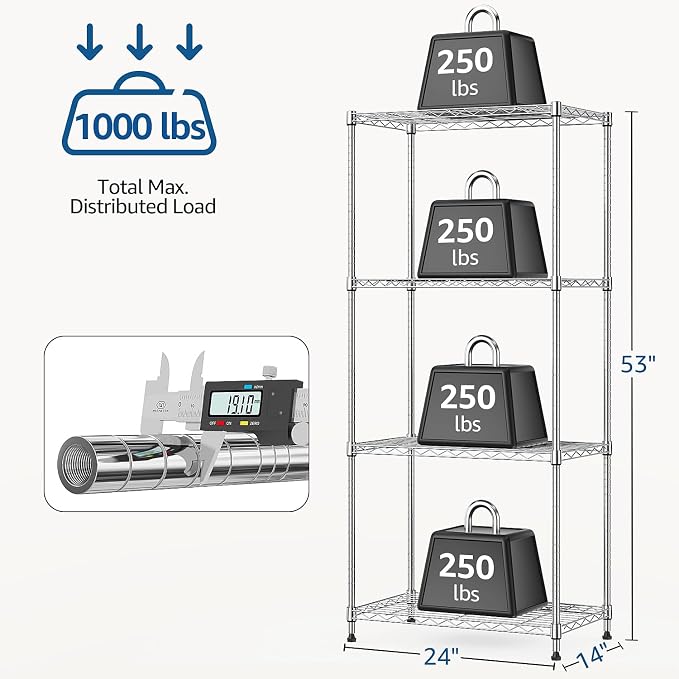 1000 lbs 4Tier Shelf Metal Storage Shelves Wire Rack Closet Organizers - Image 3