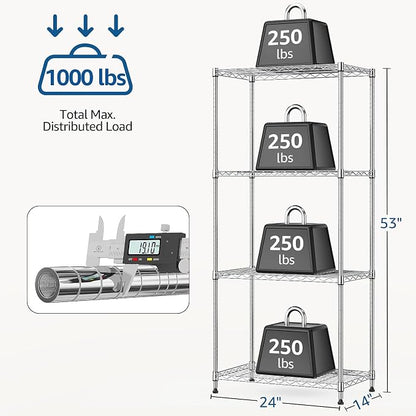 1000 lbs 4Tier Shelf Metal Storage Shelves Wire Rack Closet Organizers - Image 3