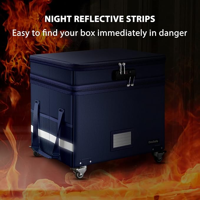 DocSafe File Box with Lock, 2-Layer Fireproof Document Box with Wheels - Image 9