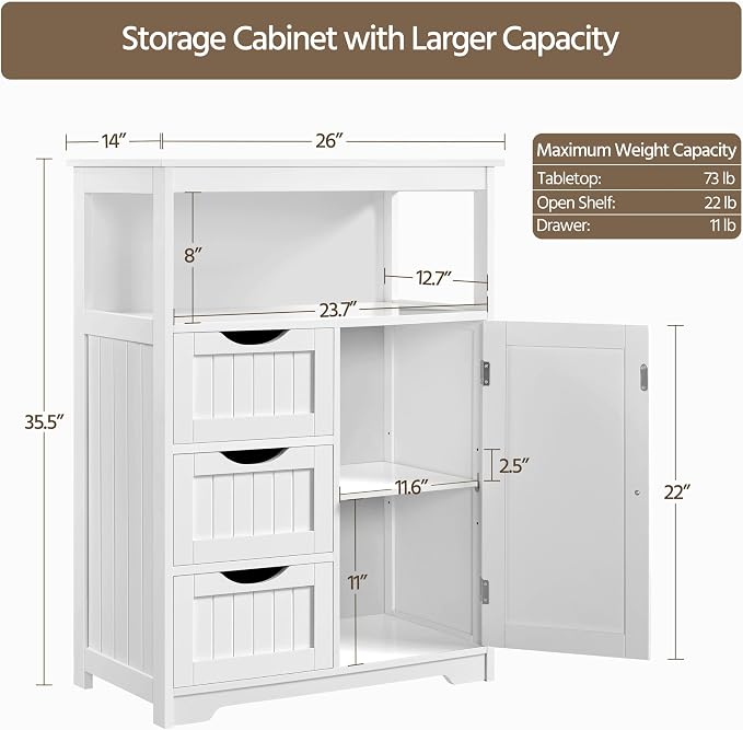 Yaheetech Bathroom Storage Cabinet Bathroom Floor Cabinet Freestanding Storage - Image 3