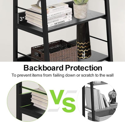 Himimi Black Ladder Bookshelf, 5 Shelf Bookcase Industrial Bookshelf Wood and - Image 4