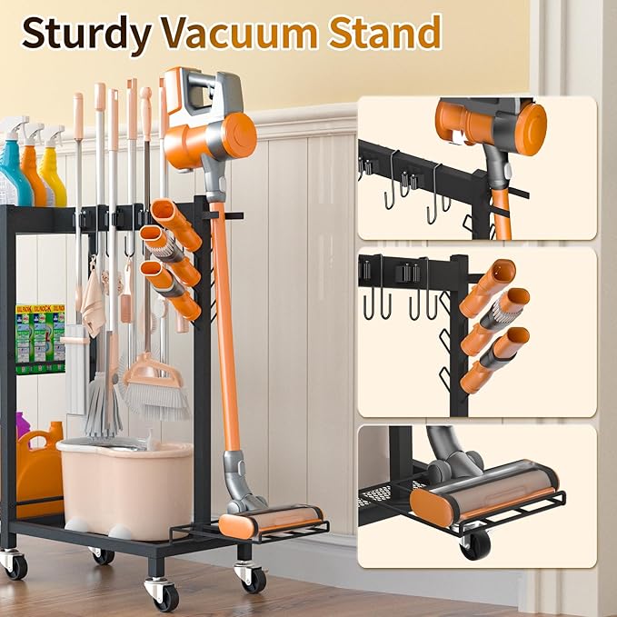 Broom Holder with Cleaning Supplies Organizer Load 350 LBS Cleaning Cart with - Image 5