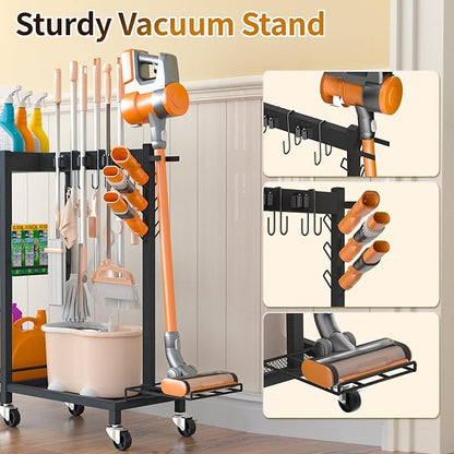 Broom Holder with Cleaning Supplies Organizer Load 350 LBS Cleaning Cart with - Image 5
