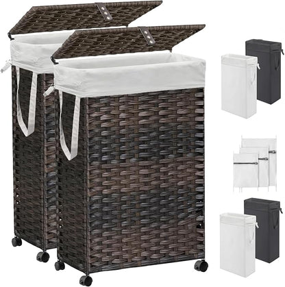 70L Slim Laundry Hamper with Lid & Wheels, 2-Park Rolling Laundry Basket with 4 by Hiagnete