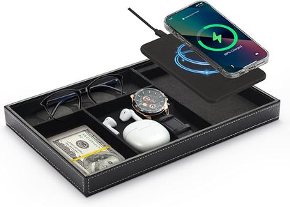 TopMade Valet Tray with Wireless Charging Pad Nightstand Organizer, Leather by TopmadeProduct-Ordernow