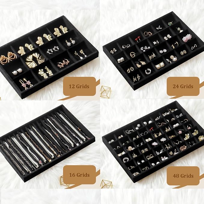 Large Jewelry Drawer Organizer Trays Set of 4, Stackable Velvet Jewelry Trays - Image 2