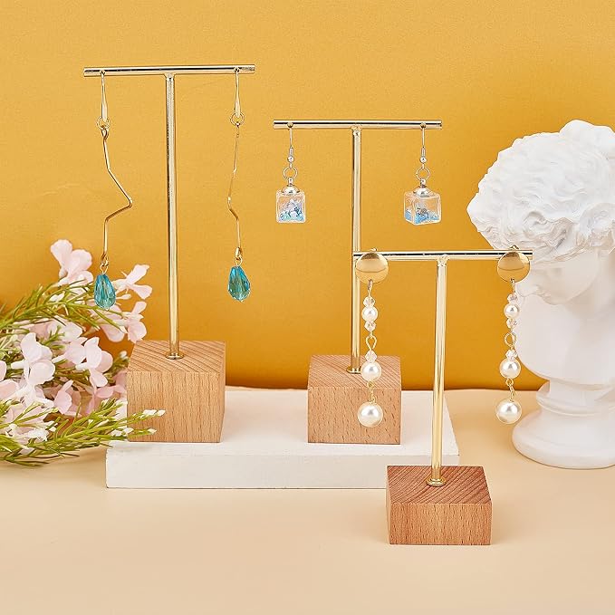 FINGERINSPIRE 3 Pcs Gold Metal T Bar Earring Display Stand 6.3/5.5/4.5 Inch - Image 7