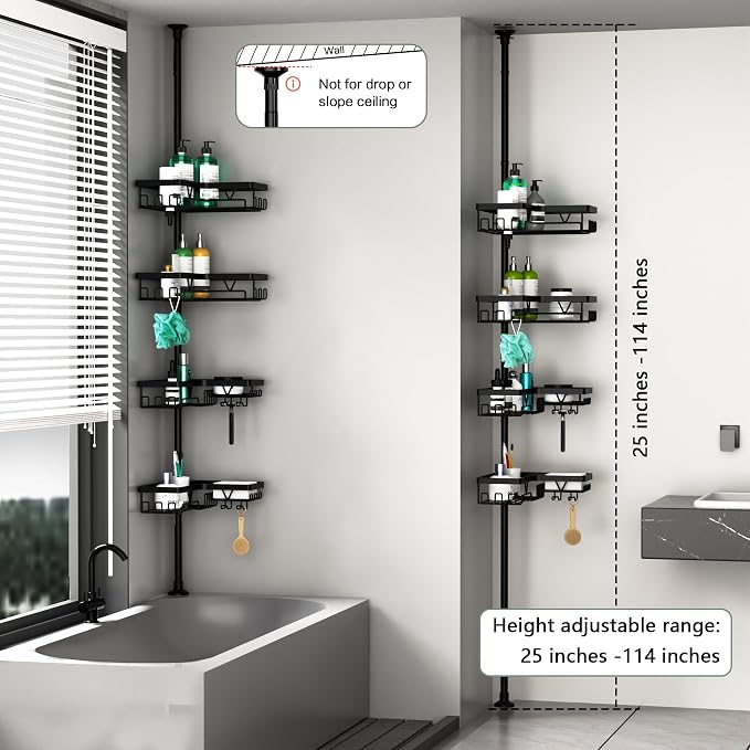 DAOYA Corner Shower Caddy Tension Pole 4 Tier Shower Caddy Organizer Black | - Image 6