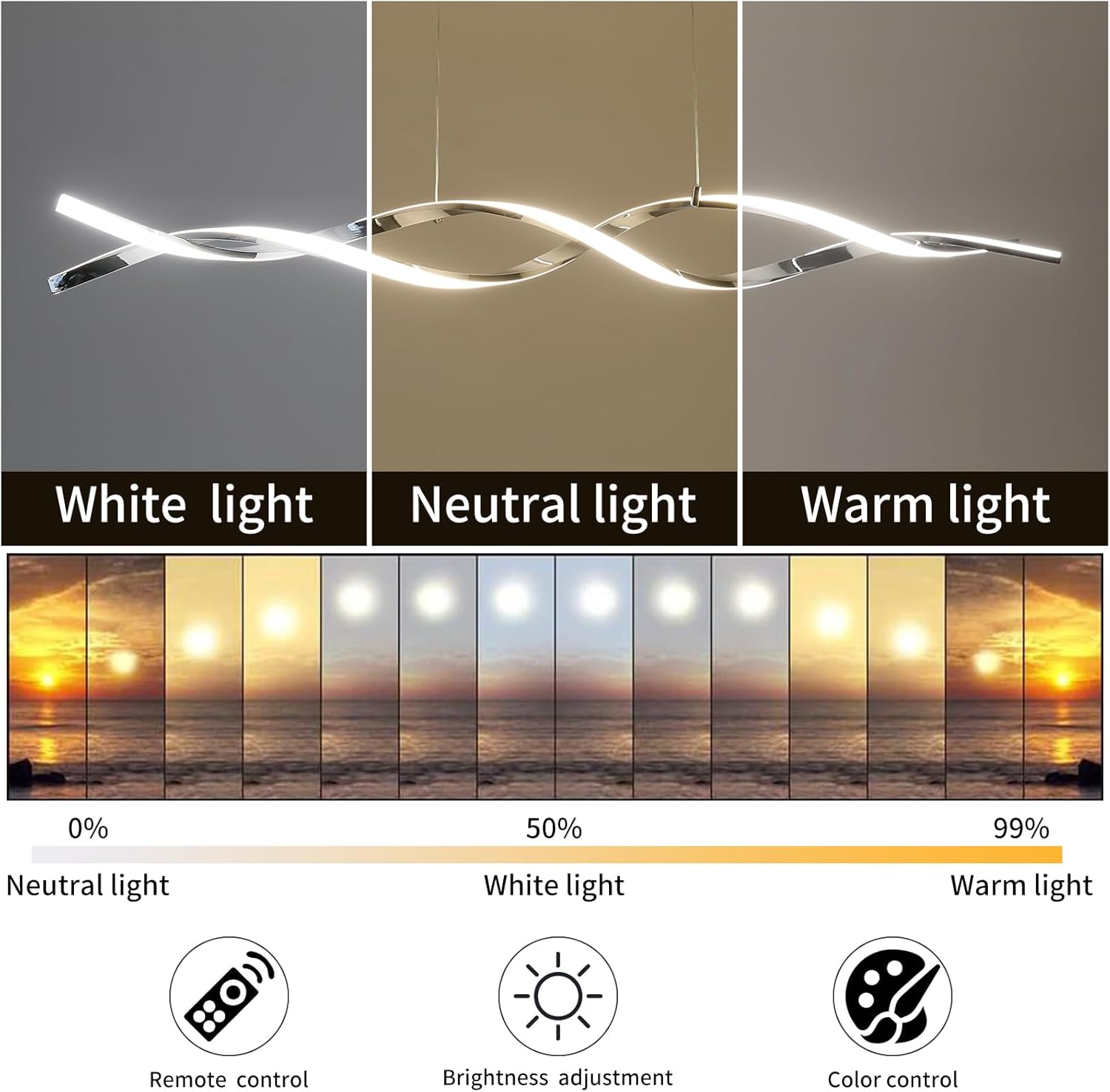 Modern Ceiling Chandelier Light, Acrylic Anti Flicker Pendant Lamp with Remote Control Dimmable 3 Color Mode & Brightness (Warm Cool Neutral Light) for Kitchen Bar