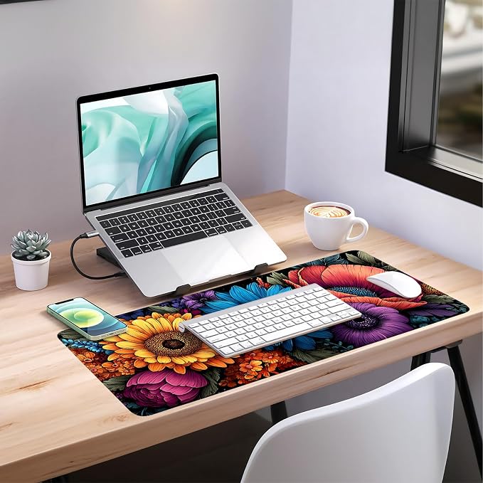 Flower Gaming Mouse Pad 35.4"x15.7"Desk Mat Anti-Slip Rubber Base & Durable - Image 7