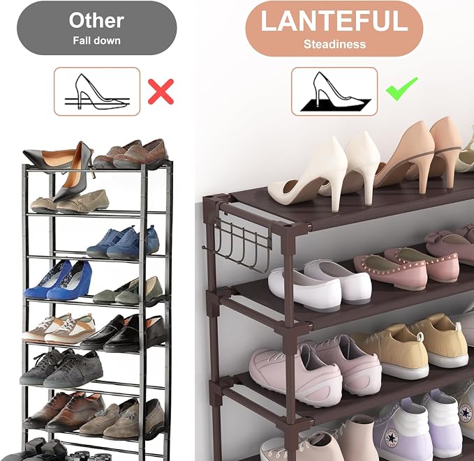 LANTEFUL 10 Tiers Shoe Rack 50 Pairs Large Capacity Tall Shoe Organizer Sturdy - Image 6