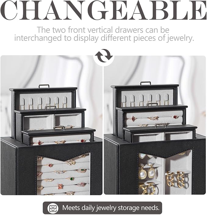 Homde Jewelry Organizer with Transparent Window Necklace Hooks Gift - Image 3