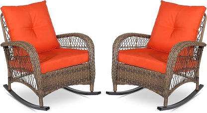 VIVIJASON 2 Piece Patio Wicker Rattan Rocker Chair, Outdoor Rattan Rocker Chair by VIVIJASON