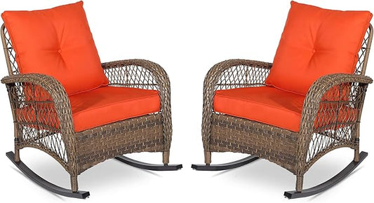 VIVIJASON 2 Piece Patio Wicker Rattan Rocker Chair, Outdoor Rattan Rocker Chair by VIVIJASON