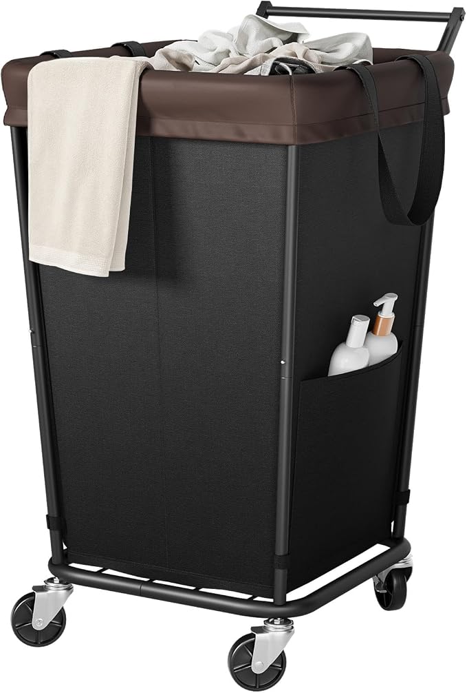 160L Laundry Hamper with Wheels and Handle, 2-Section Rolling Hamper by Wawocs