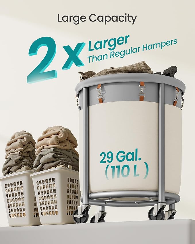 SONGMICS Laundry Basket, Rolling Steel Frame - Image 3