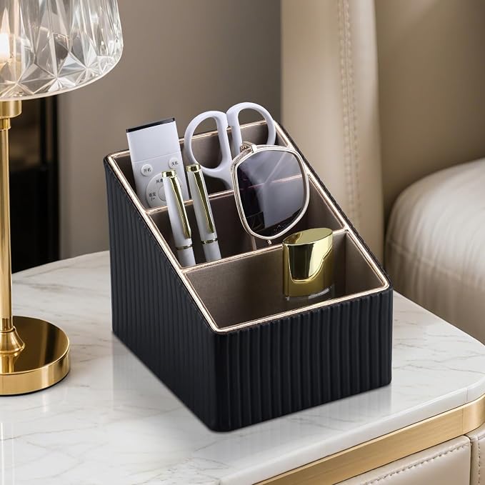 KINGFOM 3 Slot PU Leather Remote Controller Holder, Home Sundries Storage Box - Image 6