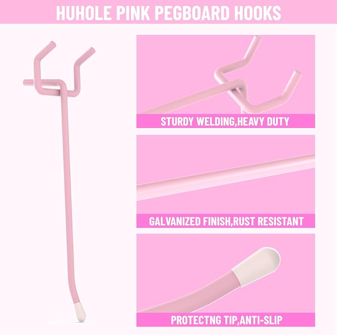 HUHOLE Pegboard Hooks 2 Inch 50PC, Fit 1/4" or 1/8" Pegboard, Ideal Peg Board - Image 3