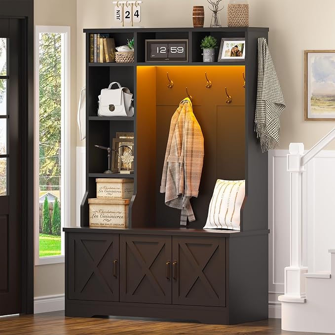 CSZZD Hall Tree with Bench and Shoe Storage, Farmhouse Entryway Bench with Coat - Image 9