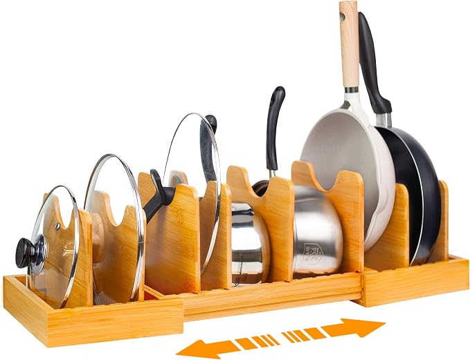 MinBoo Bamboo Expandable Pot Lid Organizer Pot Lid Holder, Pot and Pan by MinBoo