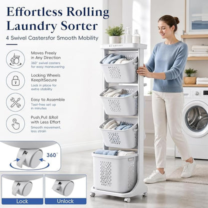 4-Tier Laundry Hamper Cart - Image 4