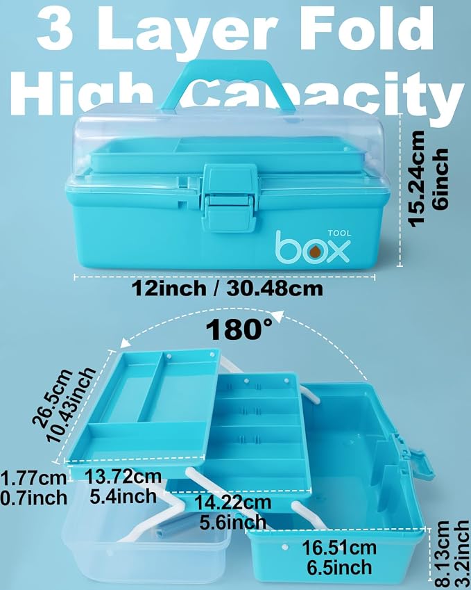 TERGOO 12in 3-Layer Plastic Craft Organizers and Storage, Portable Folding - Image 2