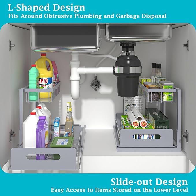 REALINN Under Sink Organizer, Pull Out Cabinet Organizer 2 Tier Slide Out Sink - Image 3