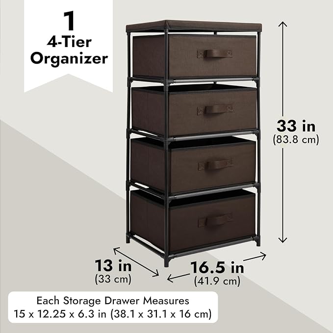 Juvale 4-Tier Fabric Drawer Organizer, Narrow Storage Tower - Image 3