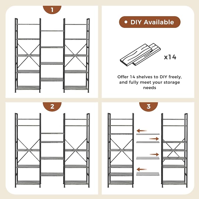 SUPERJARE Triple Bookshelf, Bookcase - Image 9
