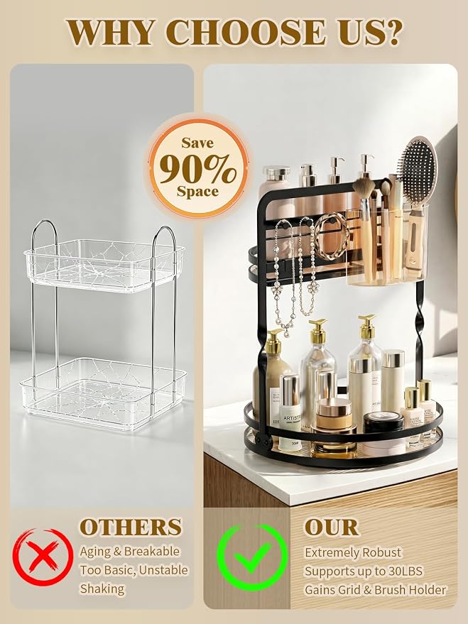 360 Rotating Makeup Organizer, 2-Tier Black Perfume Organizer - Image 7