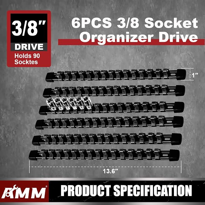 AMM 6-Piece Socket Organizer，3/8 inch Drive ABS Tools-Socket Holder，Heavy Duty - Image 2
