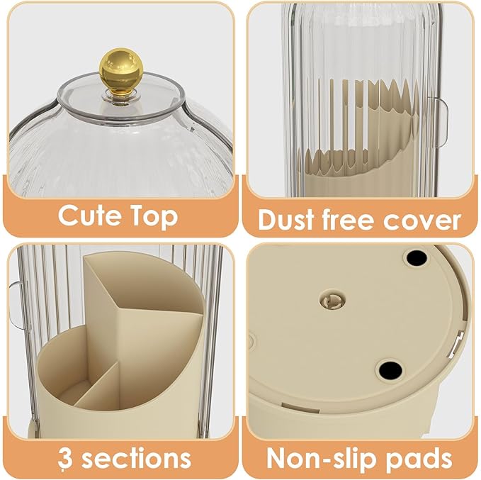 Makeup Brush Holder with Lid 360 Rotating Clear Dustproof Make Up Organizers - Image 5
