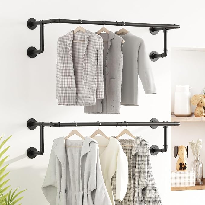 Industrial Pipe Clothes Racks 2 Pack, Space Saving Closet Hanging Rod by Unknown