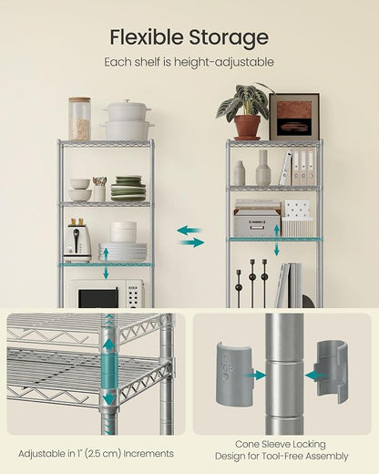 SONGMICS Storage Shelf, Metal Wire Shelving Unit, Adjustable Shelves, - Image 5