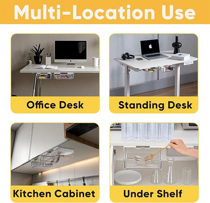 2 Pack Under Desk Hanging Drawer Slide Pull Out, Attachable Clear Acrylic - Image 4