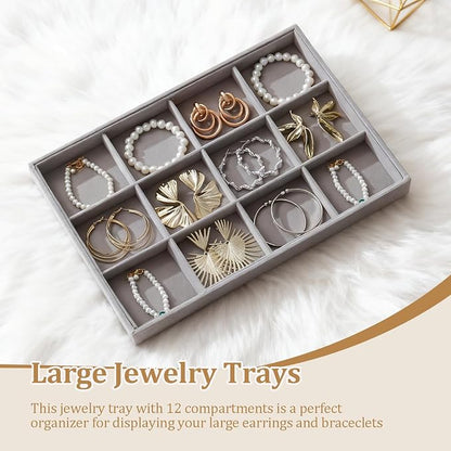 Large Velvet Jewelry Tray 2 Pack Stackable Jewelry Display Drawer Inserts Trays - Image 2